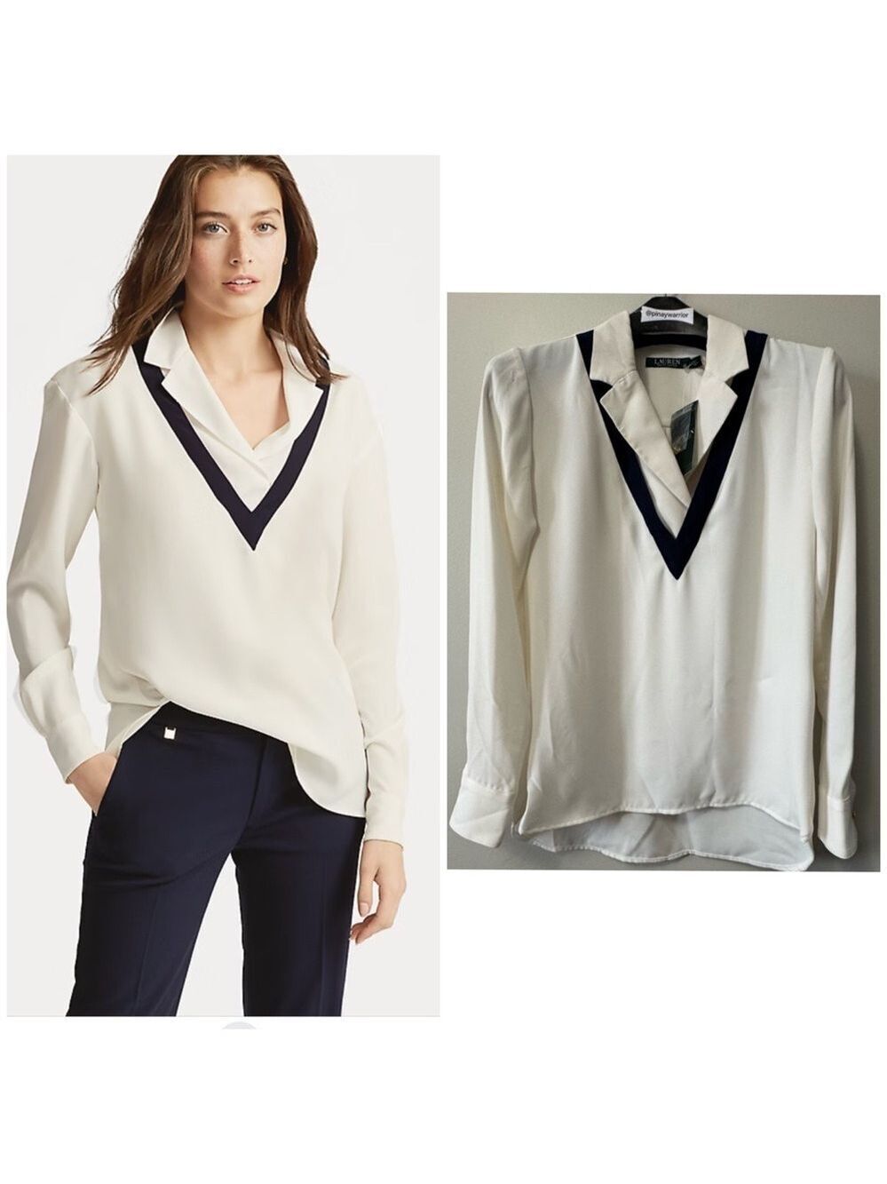 Lauren Ralph Lauren Cream Buttoned Blouse with Notched Collar